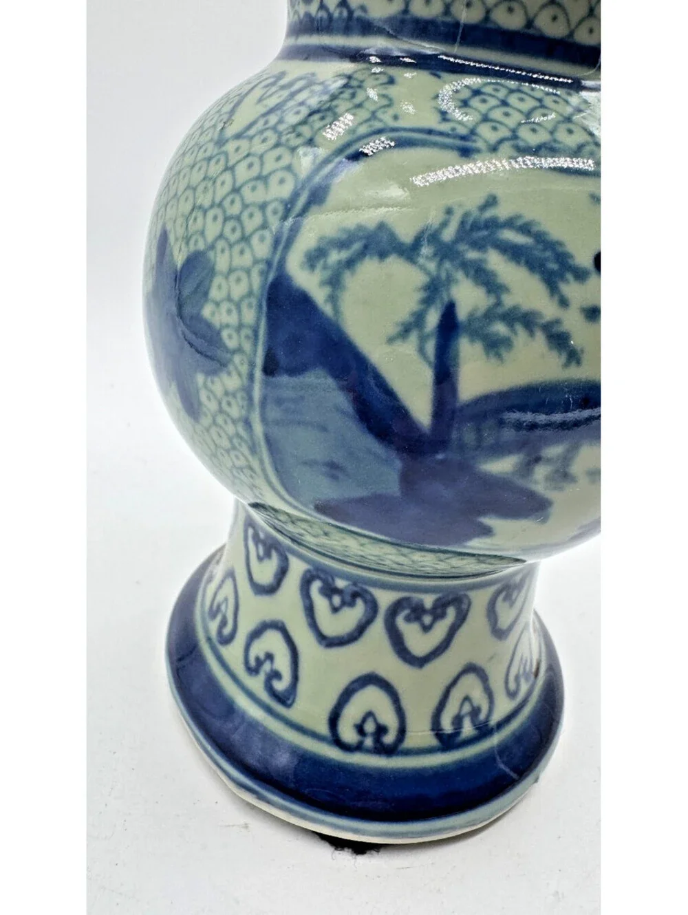 Vintage Chinese Blue White Porcelain Landscape Vase Chinoiserie 10.5